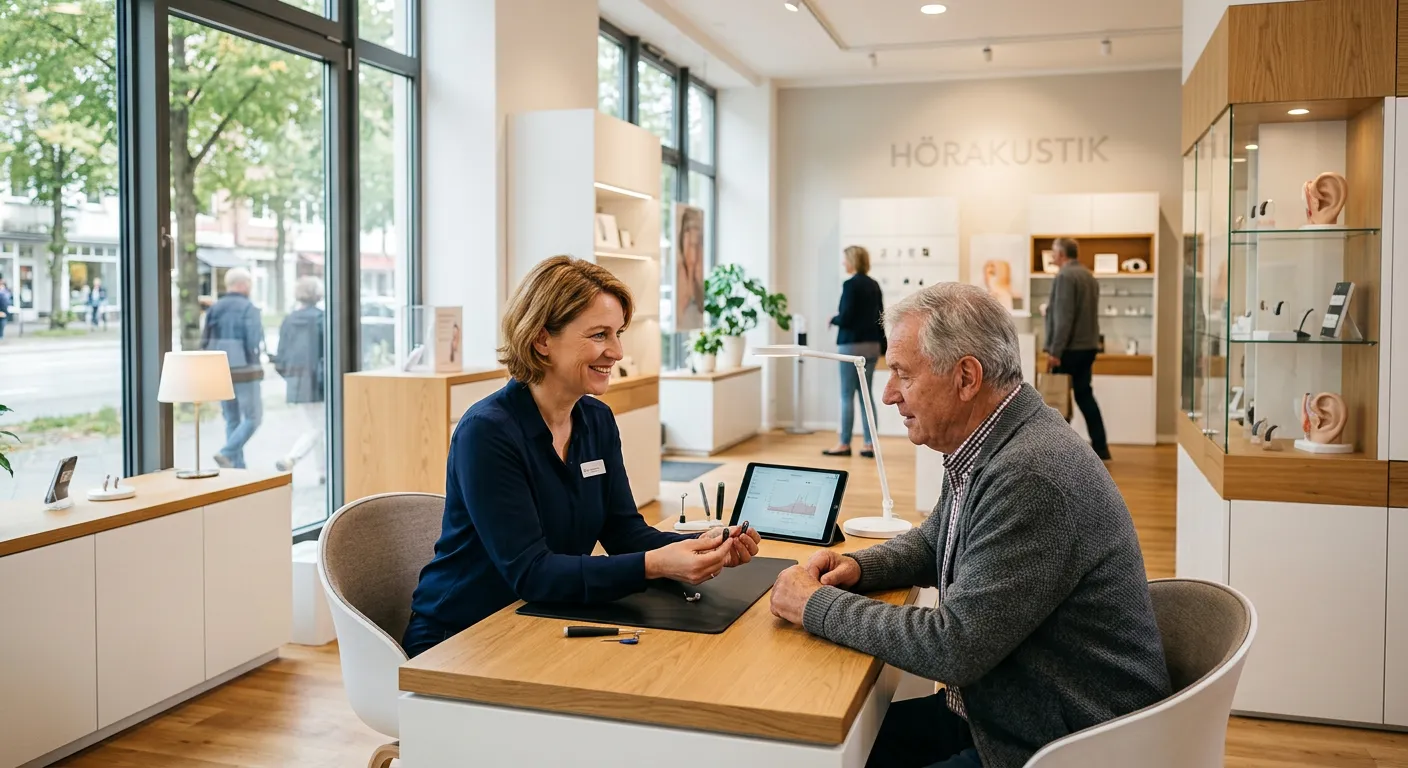 Akustikerin berät Kundin in Hörgeräte-Filiale